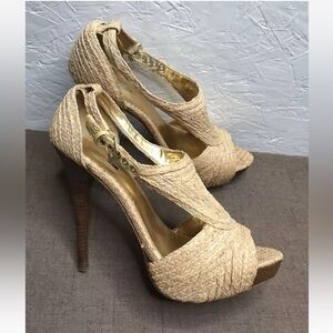 Women's Beige Peep-Toe Heels